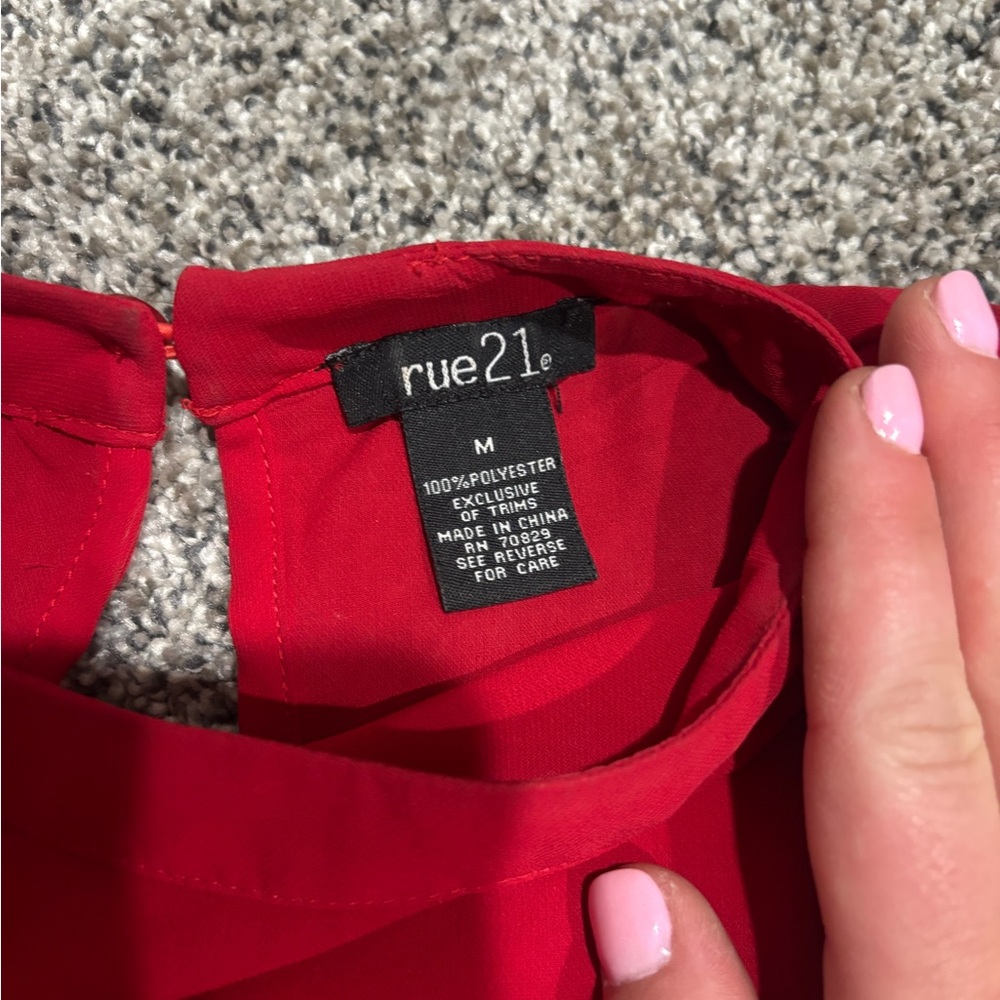 rue21 Red Cold-Shoulder Ruffle Top - Picture 2 of 5